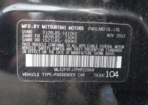 2023 Mitsubishi Mirage G4 Se z USA, uszkodzony, nr VIN ML32FVFJ2PHF02949